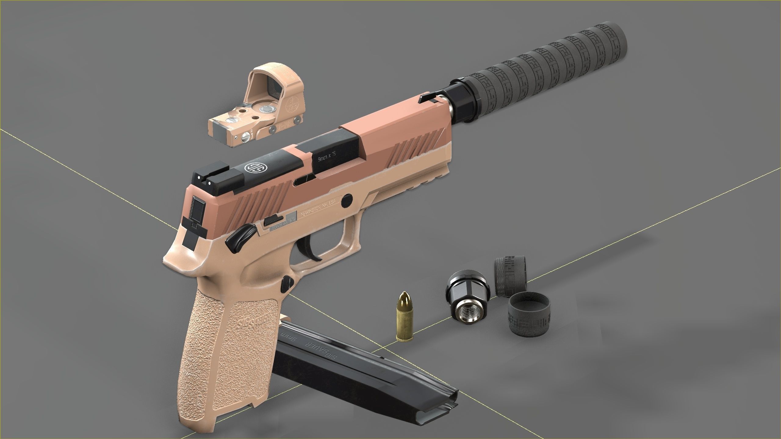 Sig Sauer M18 with MOD X Silencer Low-poly 3D model_14