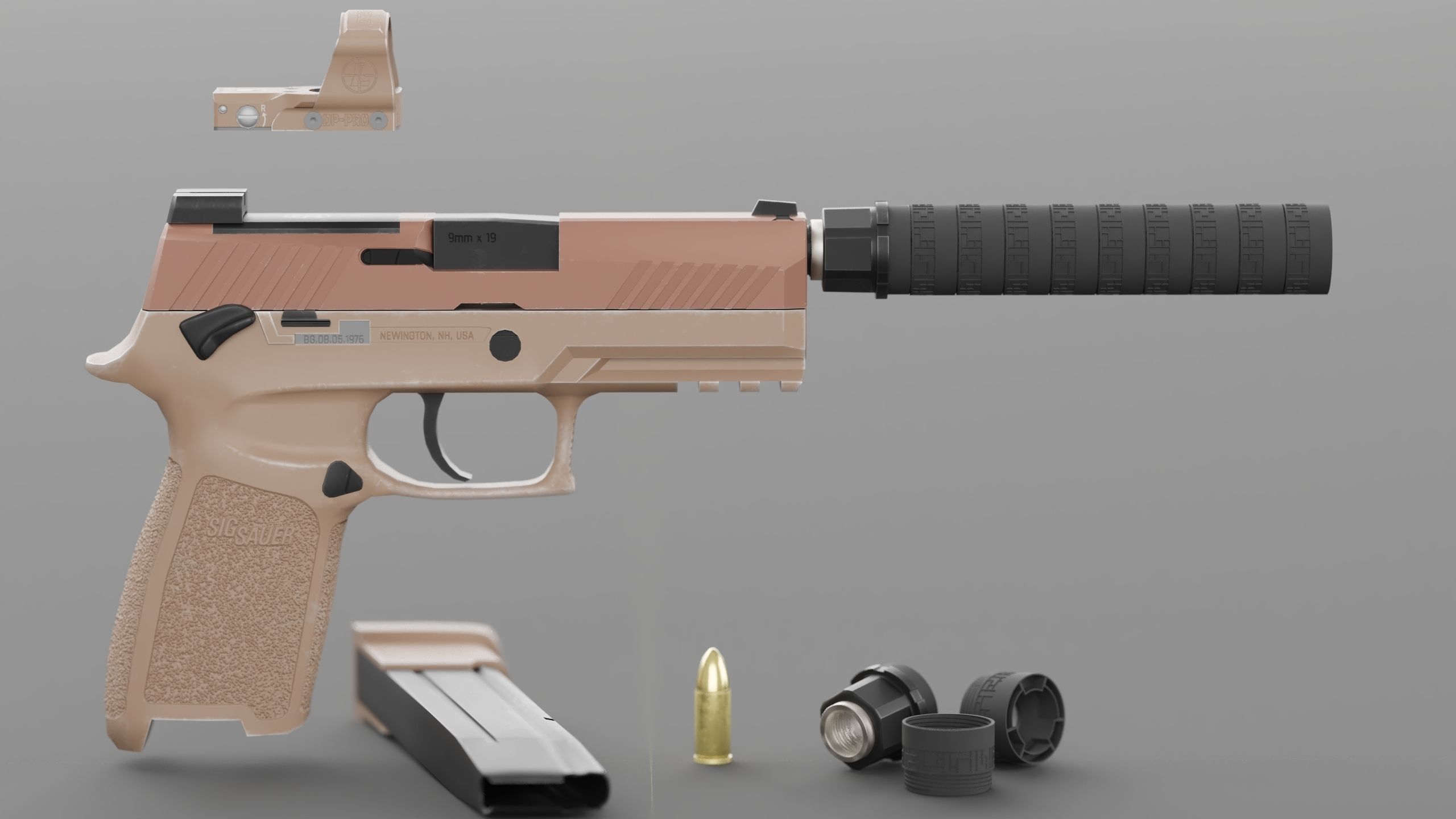 Sig Sauer M18 with MOD X Silencer Low-poly 3D model_7