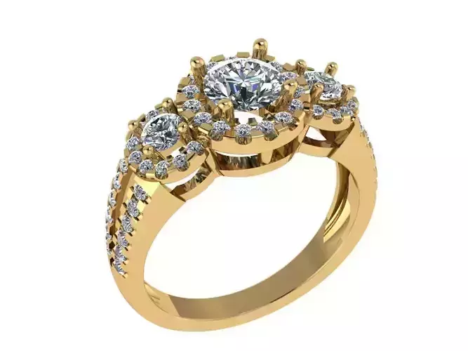 Ring488 three stone diamond engagement ring gold
