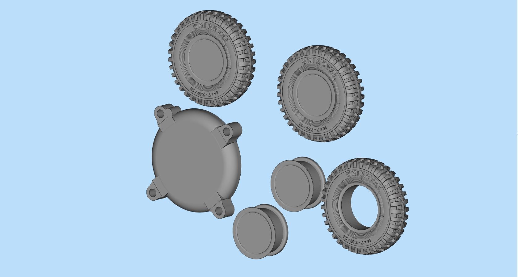 WWII German Kubel Wagen or Blitz Mold Rims Tires files 3D print model_10