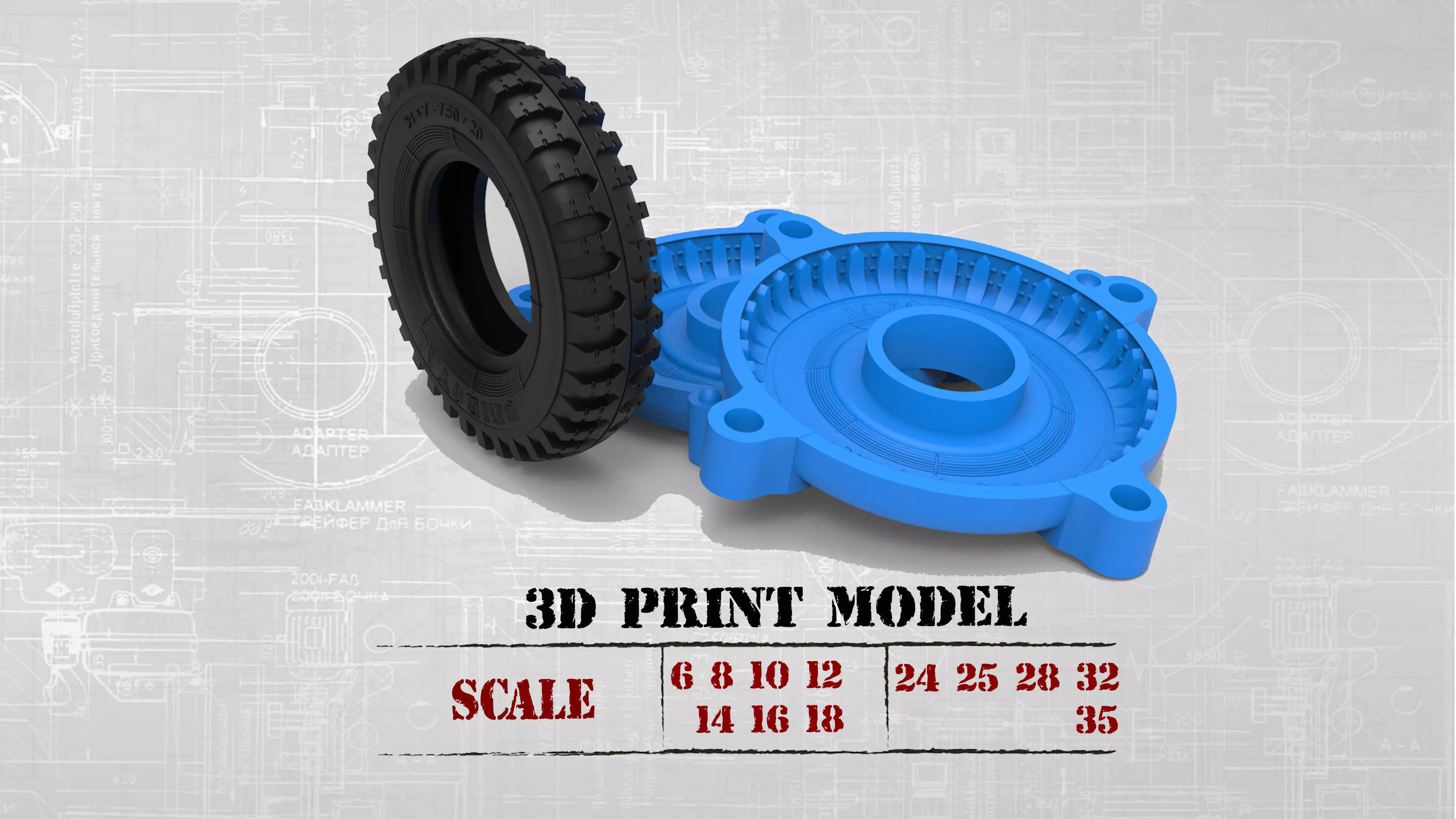 WWII German Kubel Wagen or Blitz Mold Rims Tires files 3D print model_0