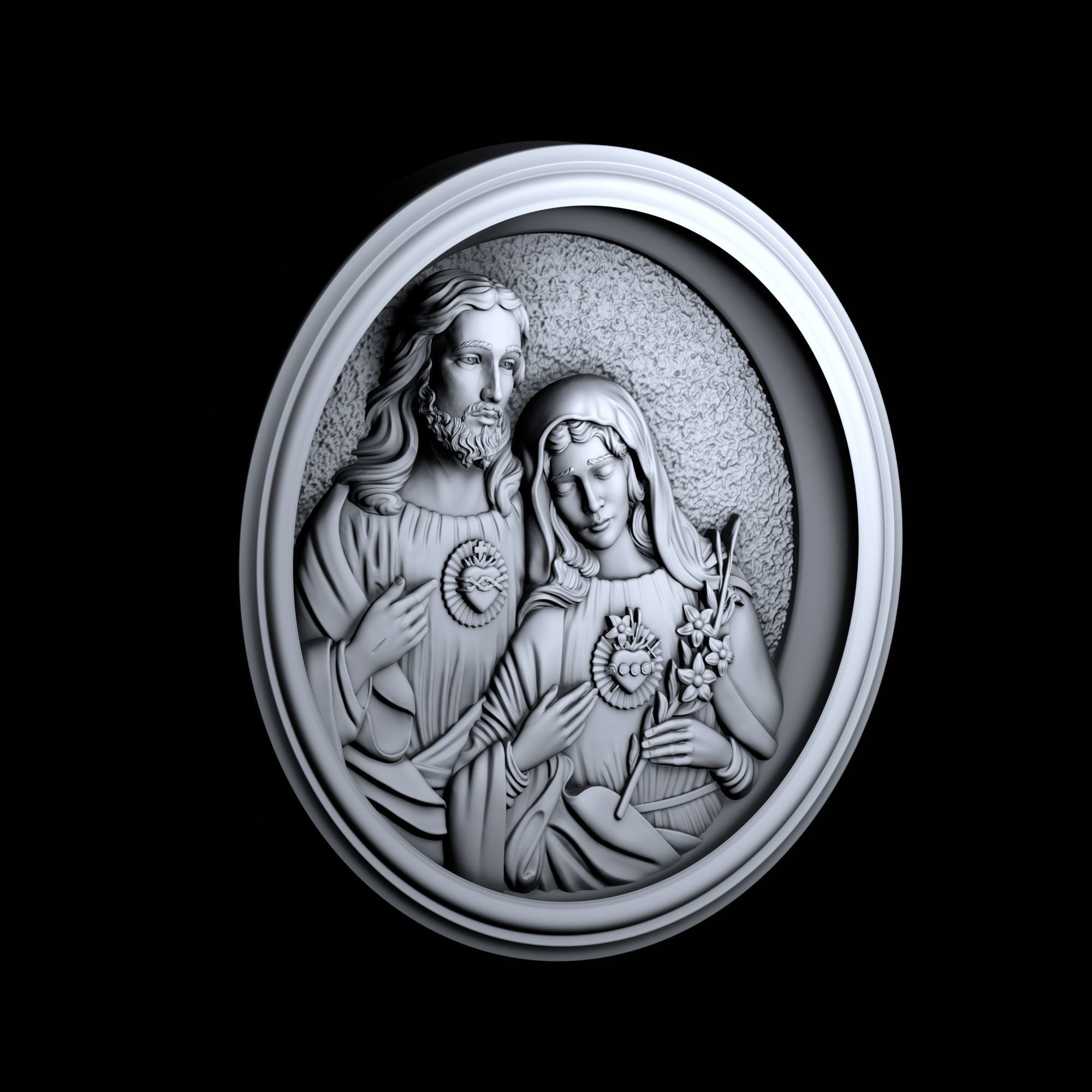 Jesus with Mary bas-relief 3D print model 3D print model_1