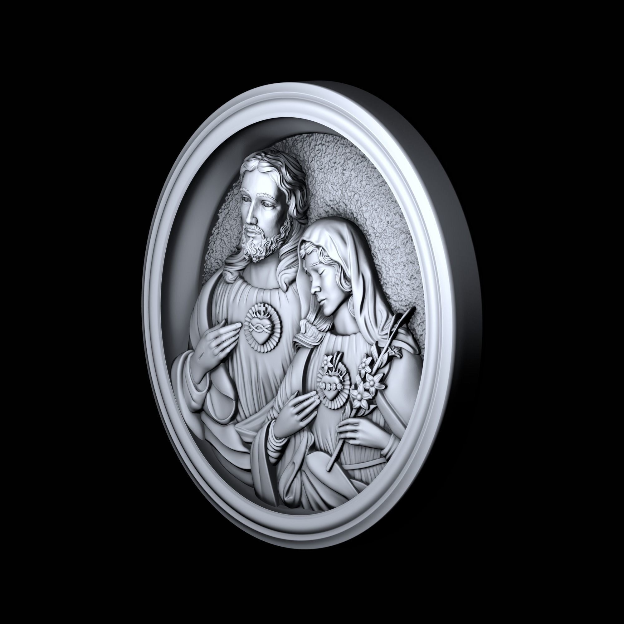 Jesus with Mary bas-relief 3D print model 3D print model_2