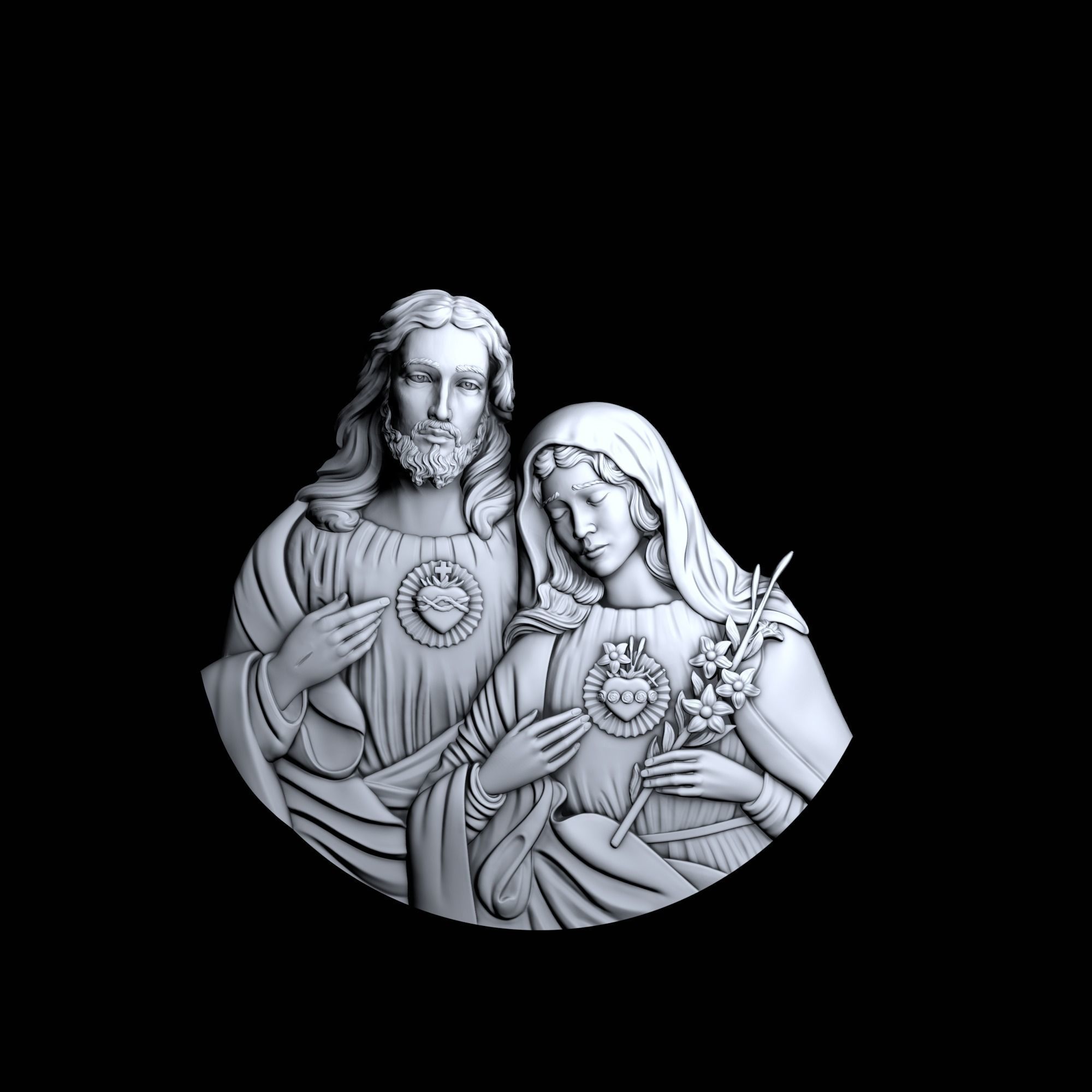 Jesus with Mary bas-relief 3D print model 3D print model_4