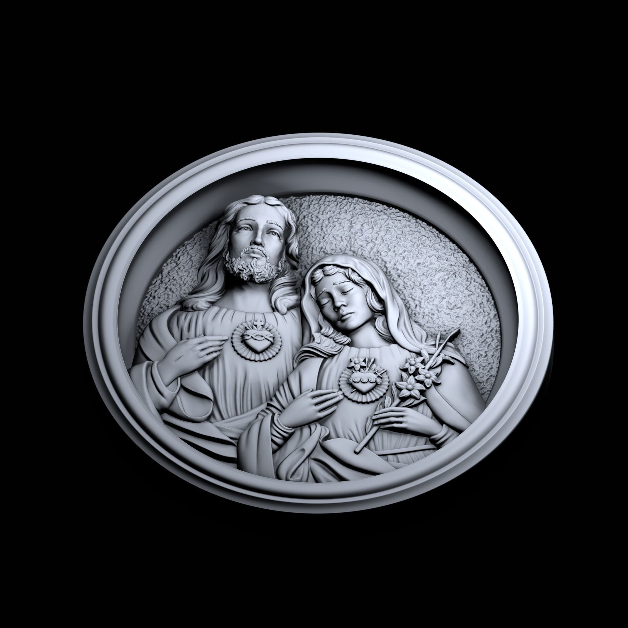 Jesus with Mary bas-relief 3D print model 3D print model_3