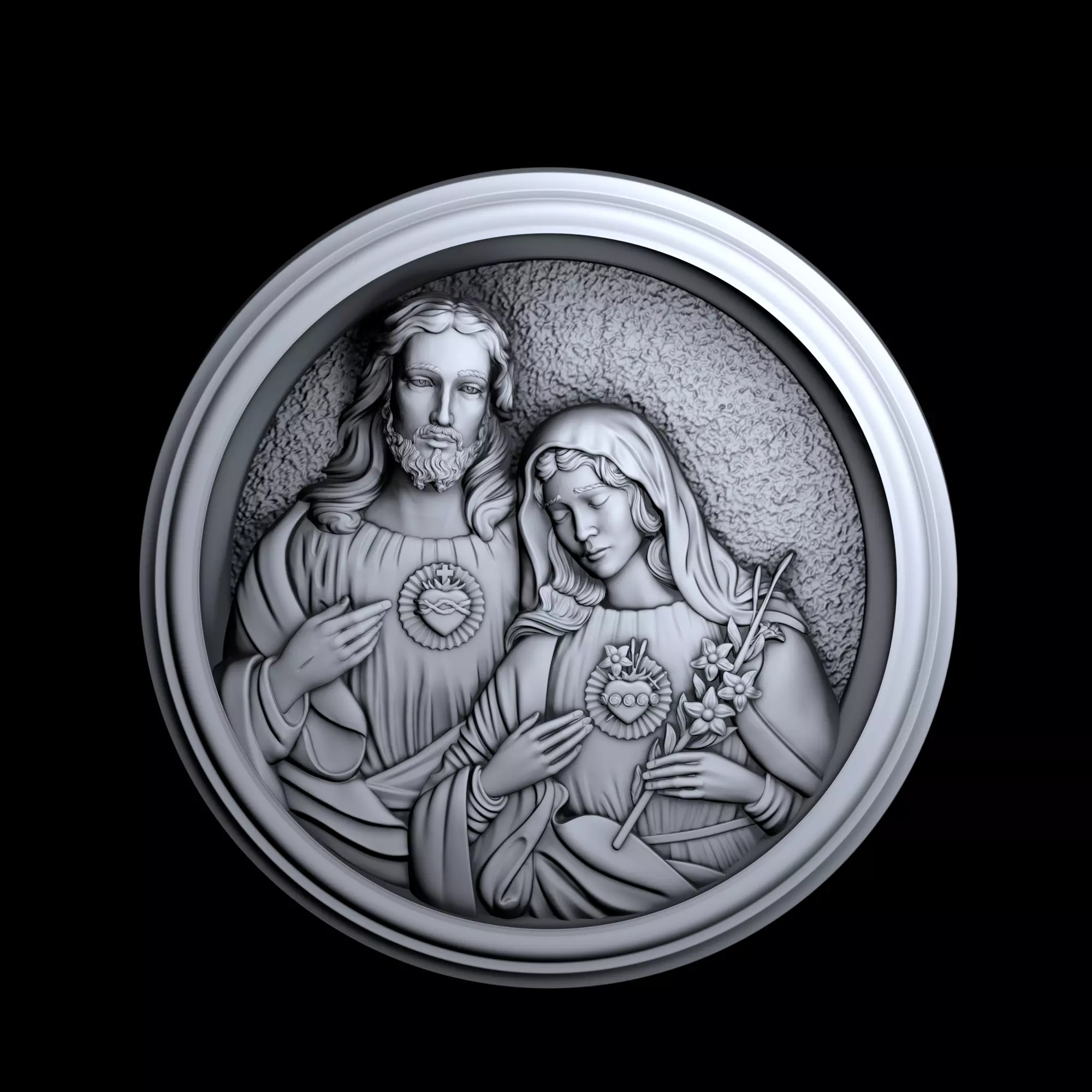 Jesus with Mary bas-relief 3D print model 3D print model_0