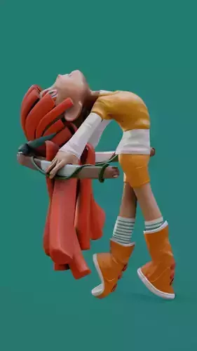 stylized anime girl half chibi character Low-poly 3D model