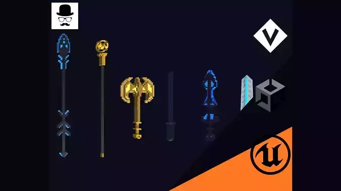 Weapons Pack - Lowpoly Voxel Models Low-poly 3D model