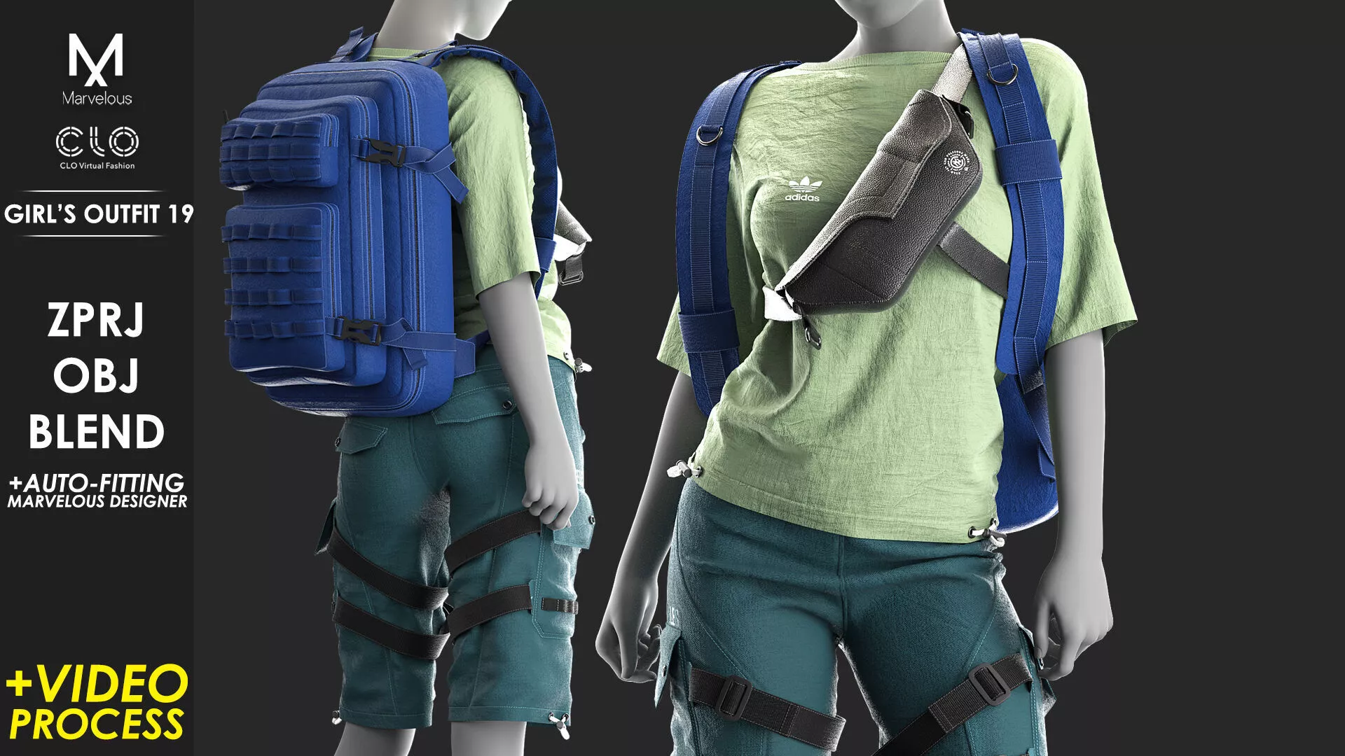 Girls Outfit 19 - Marvelous - CLO Project file - Video Process 3D model ...