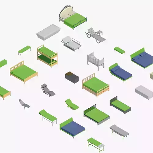 Beds -  Pack of revit families 3D model