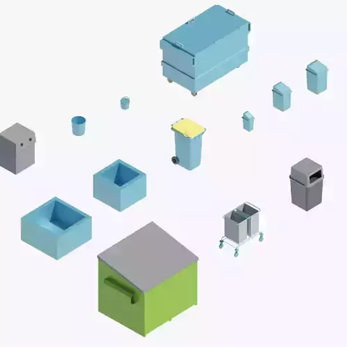 Litter bins and waste containers - Pack of revit families 3D model