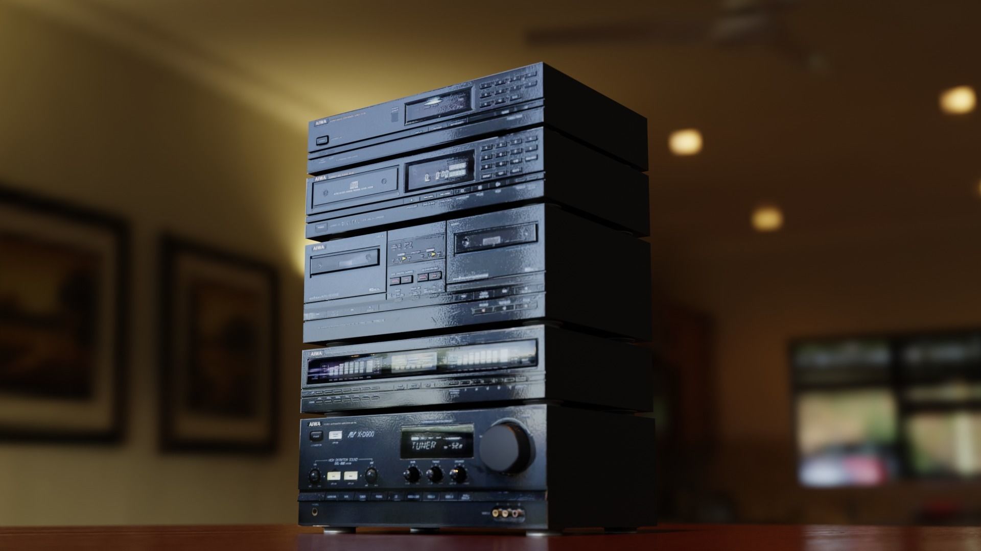 Retro Stereo System 3D model_1