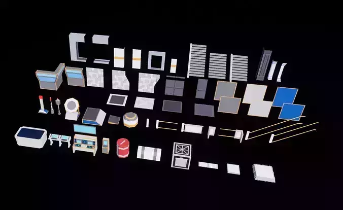SCI FI BASE MODULAR KIT LOW POLY Low-poly 3D model