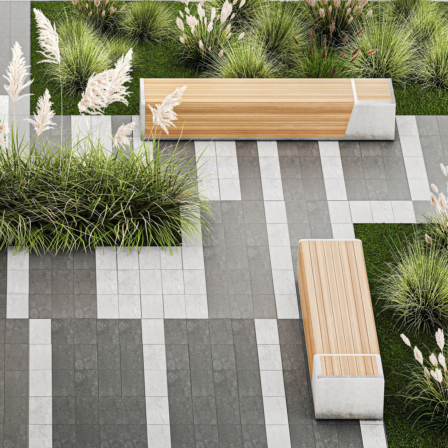 Bushes And A Bench With Paving Slabs For An Urban 1151 3D model_10