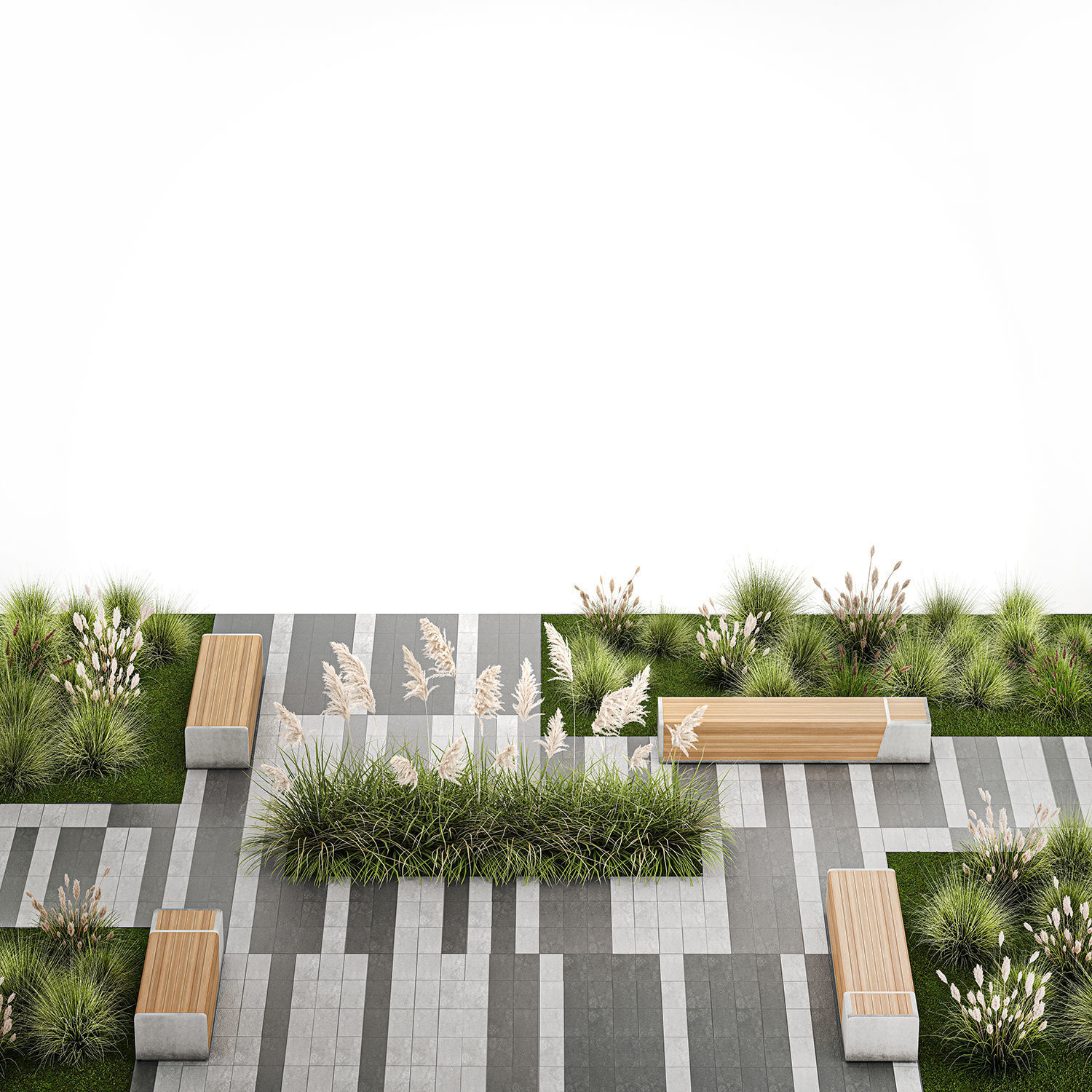 Bushes And A Bench With Paving Slabs For An Urban 1151 3D model_9
