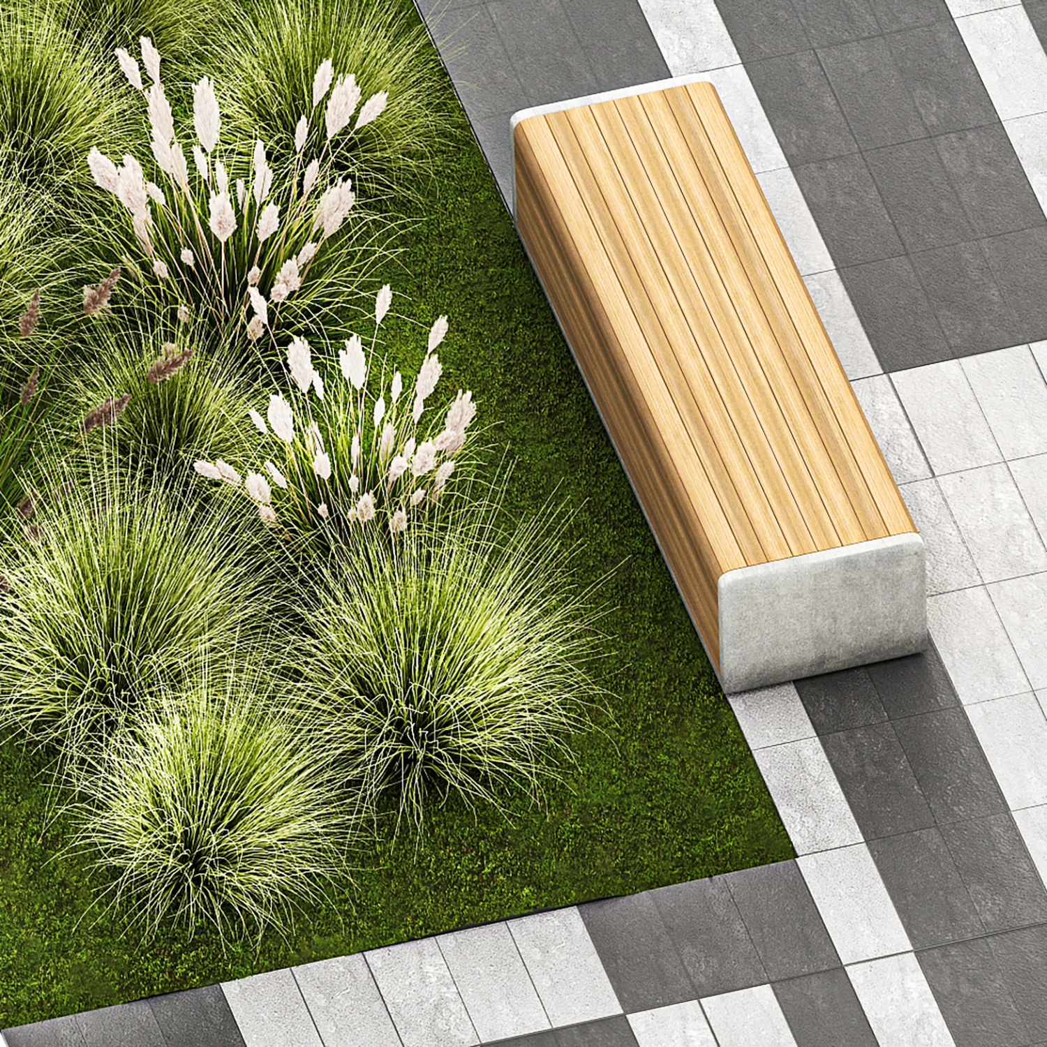 Bushes And A Bench With Paving Slabs For An Urban 1151 3D model_6