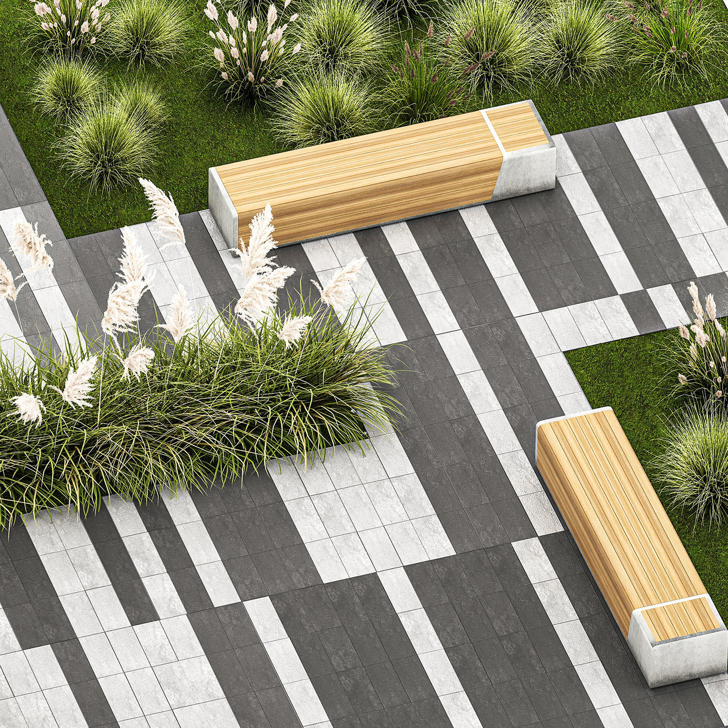 Bushes And A Bench With Paving Slabs For An Urban 1151 3D model_4