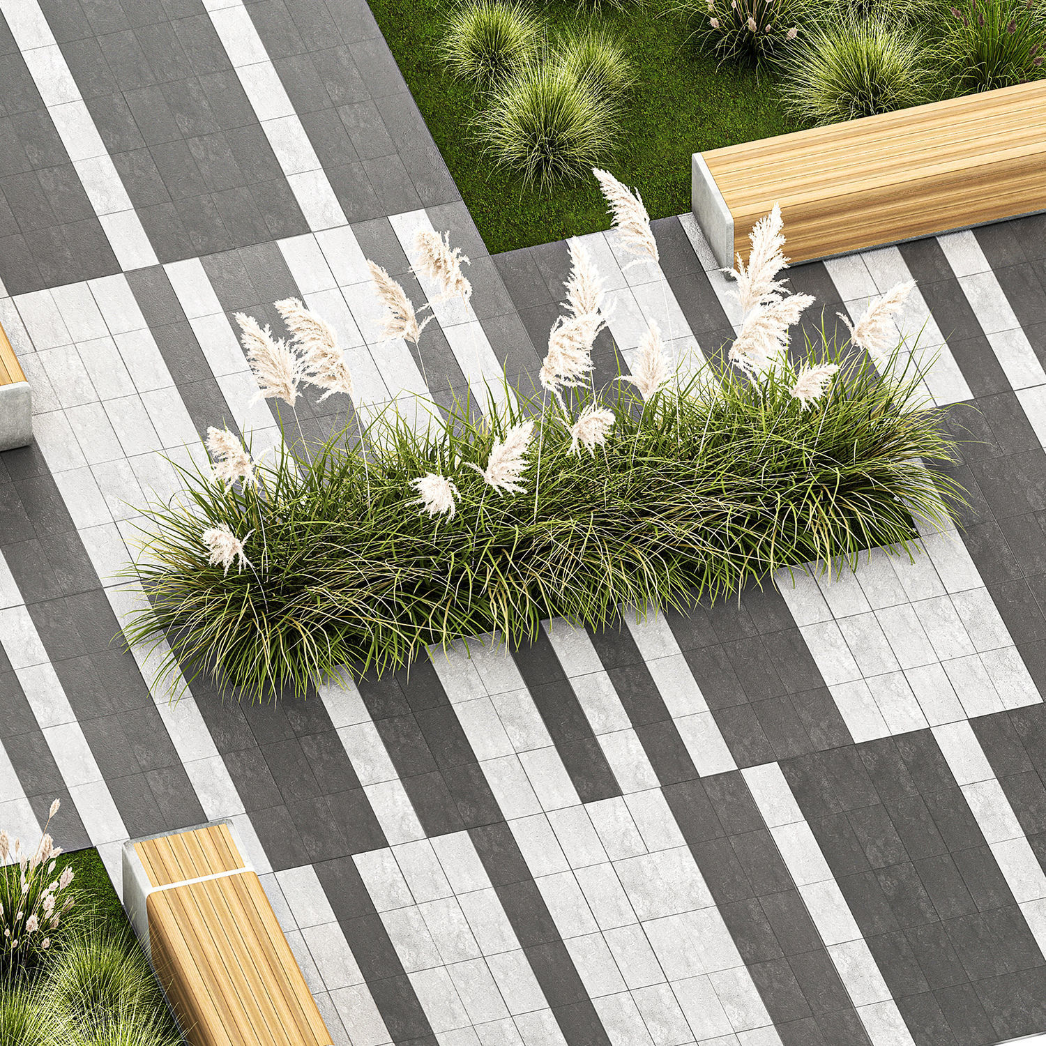 Bushes And A Bench With Paving Slabs For An Urban 1151 3D model_2