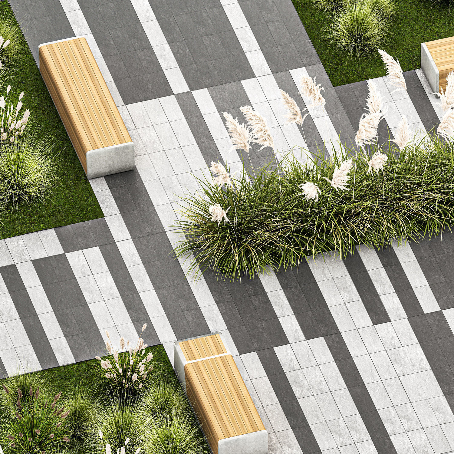 Bushes And A Bench With Paving Slabs For An Urban 1151 3D model_5