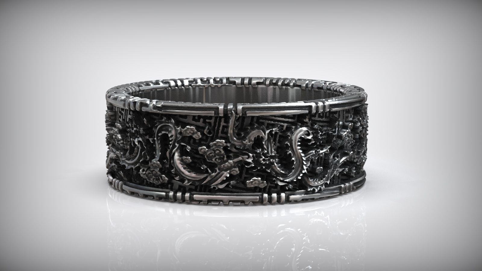 Chinese Dragon Traditional Ornament Wedding Band 3D print model_1
