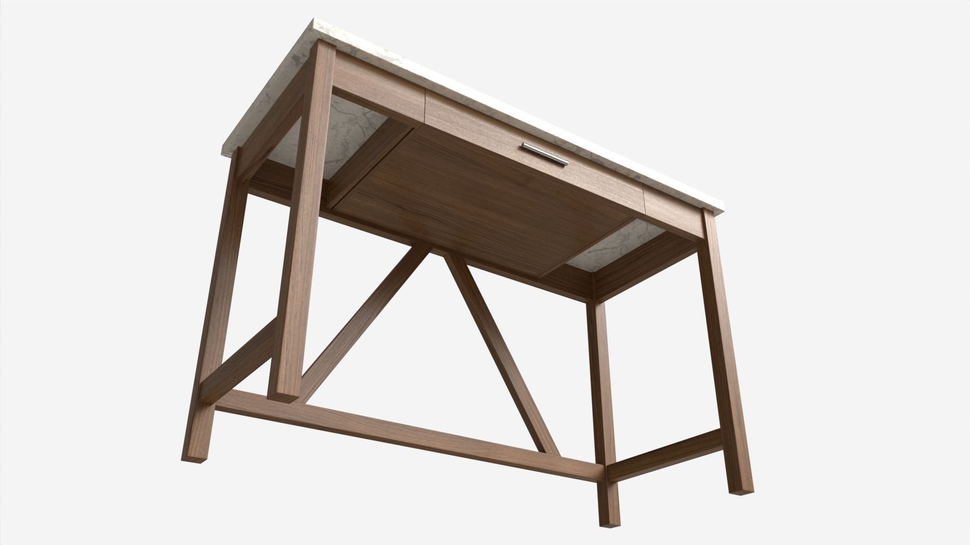Wood Computer Writing Desk 3D model_2