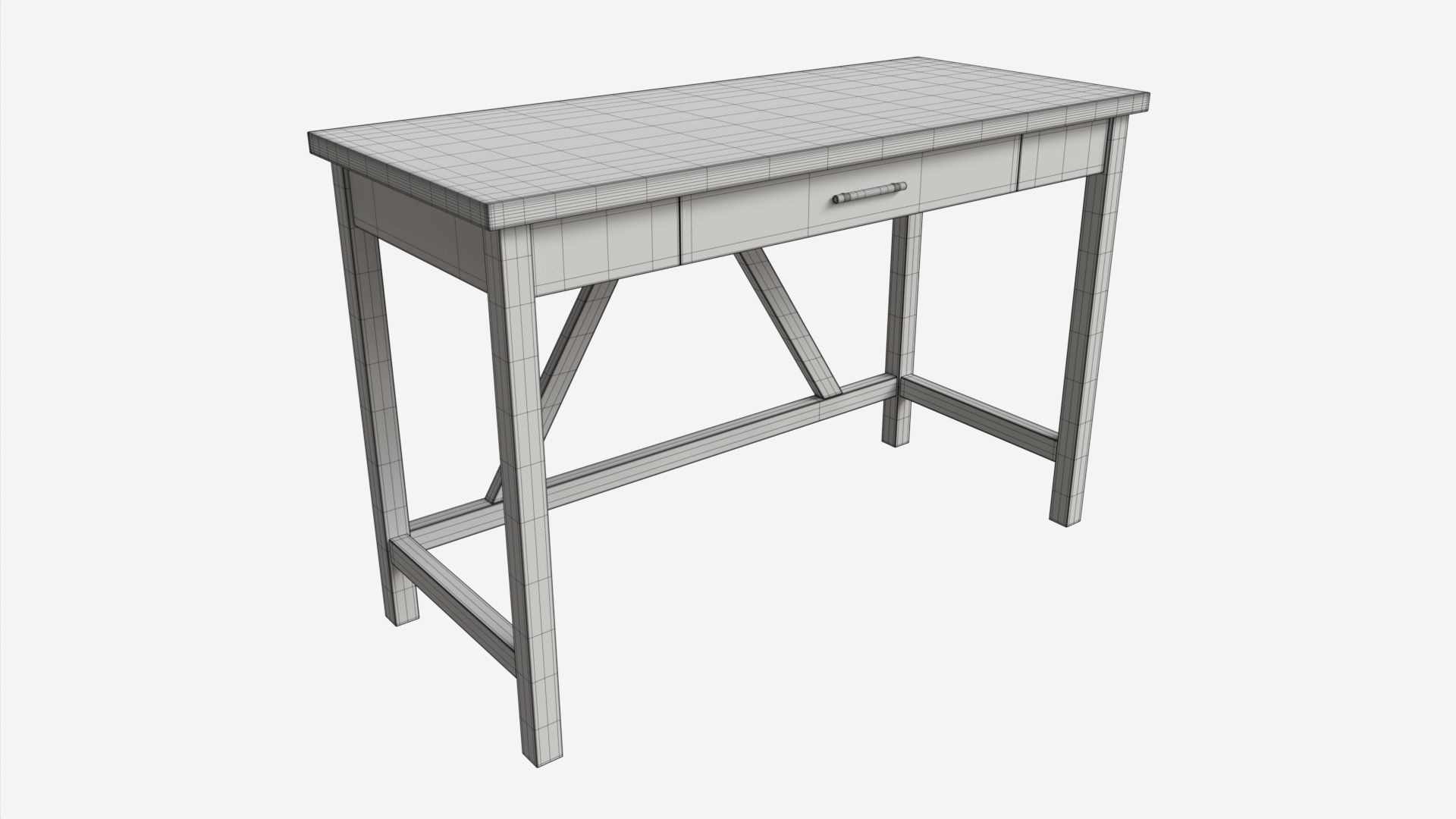 Wood Computer Writing Desk 3D model_6