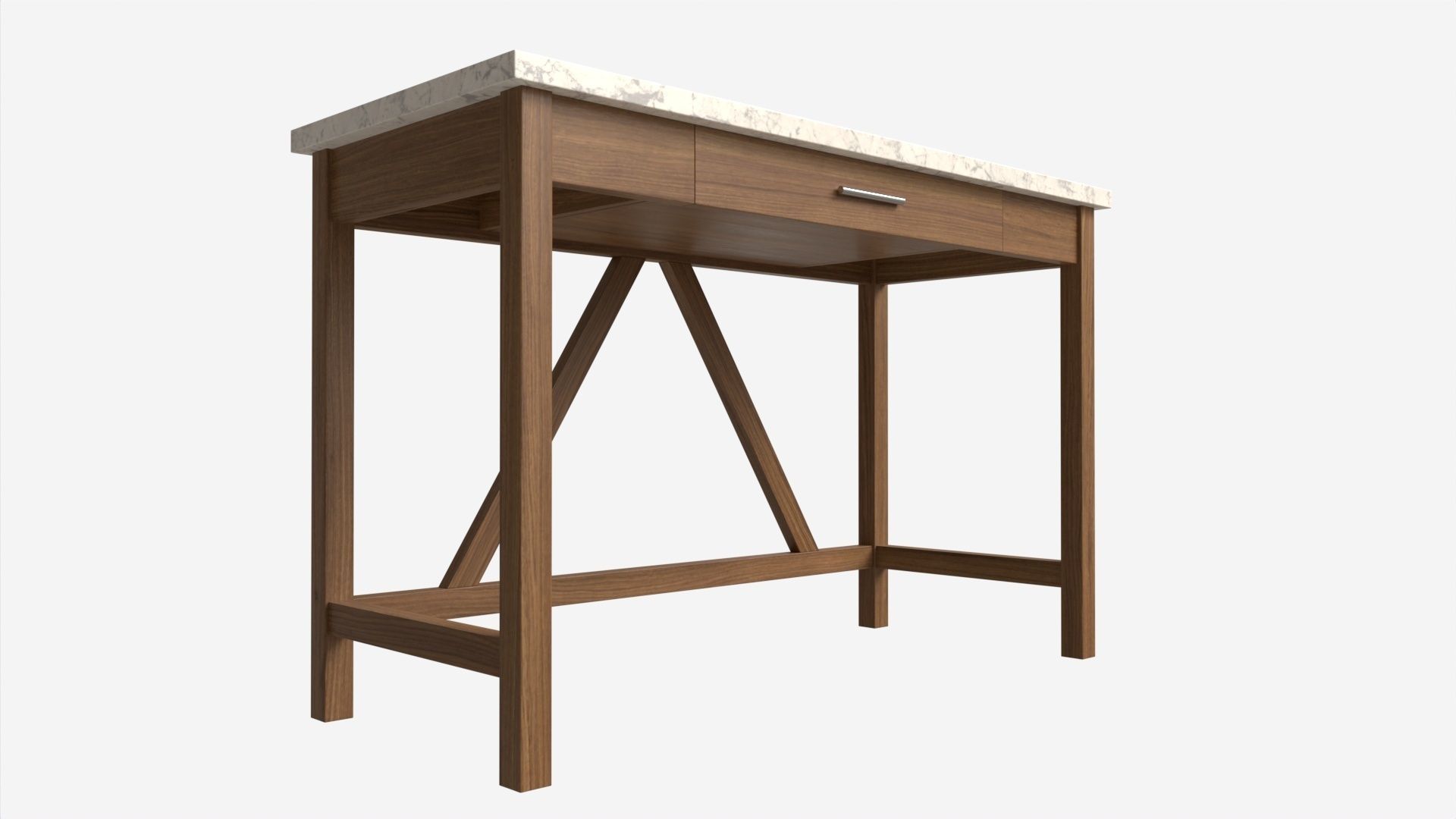 Wood Computer Writing Desk 3D model_3