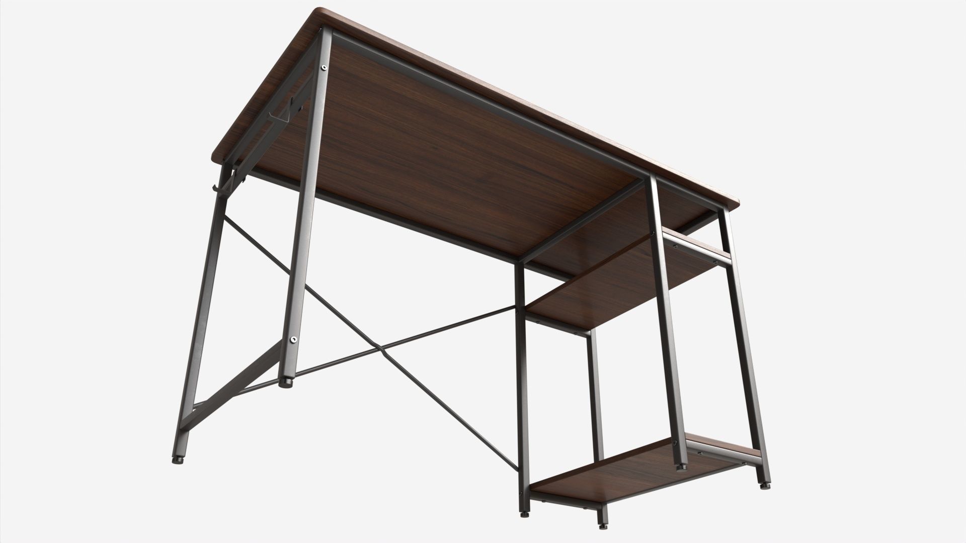 Writing Computer Desk with 2 Shelves 3D model_2