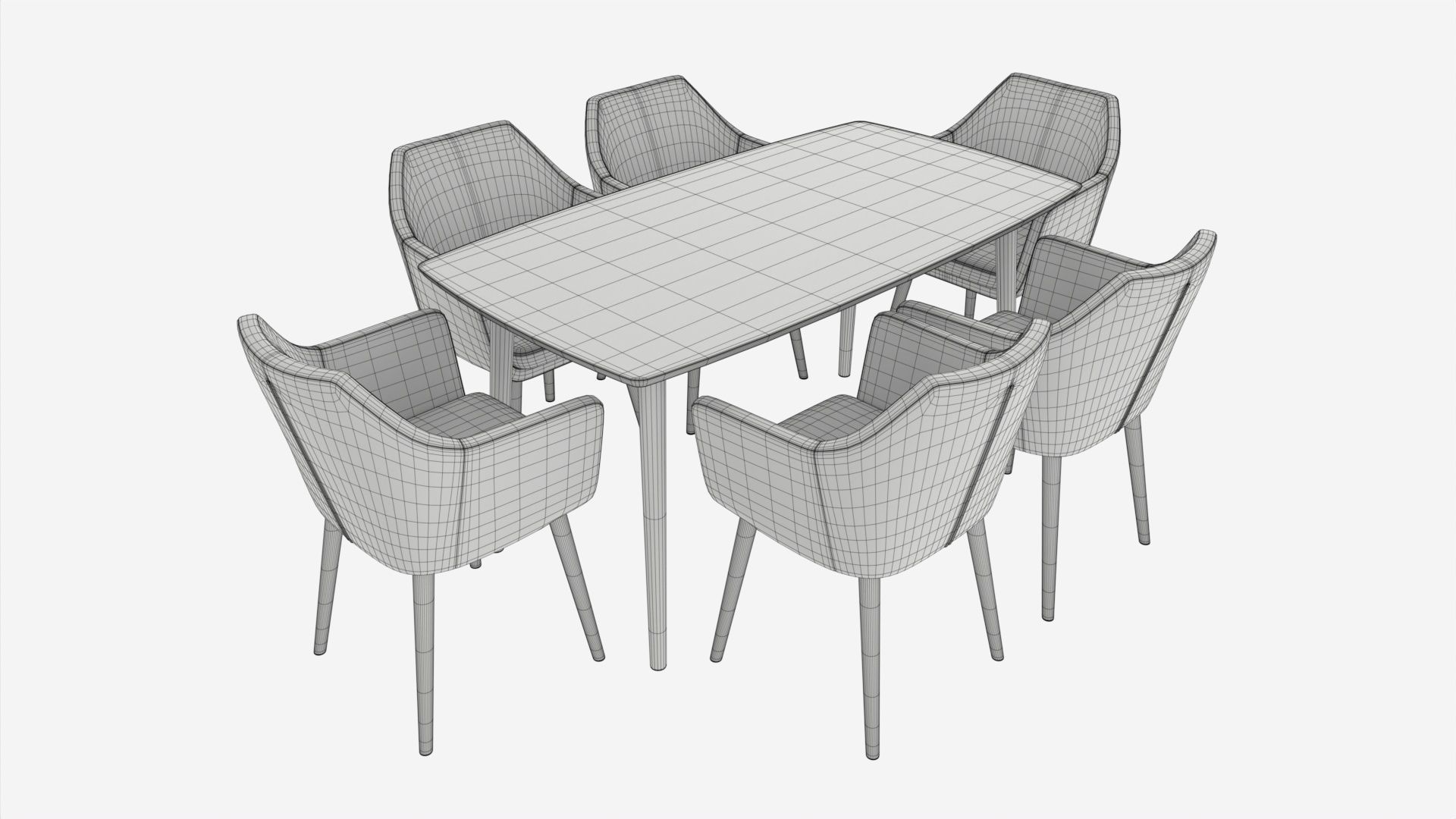 Dining set Nagano table 6 chairs 3D model_6