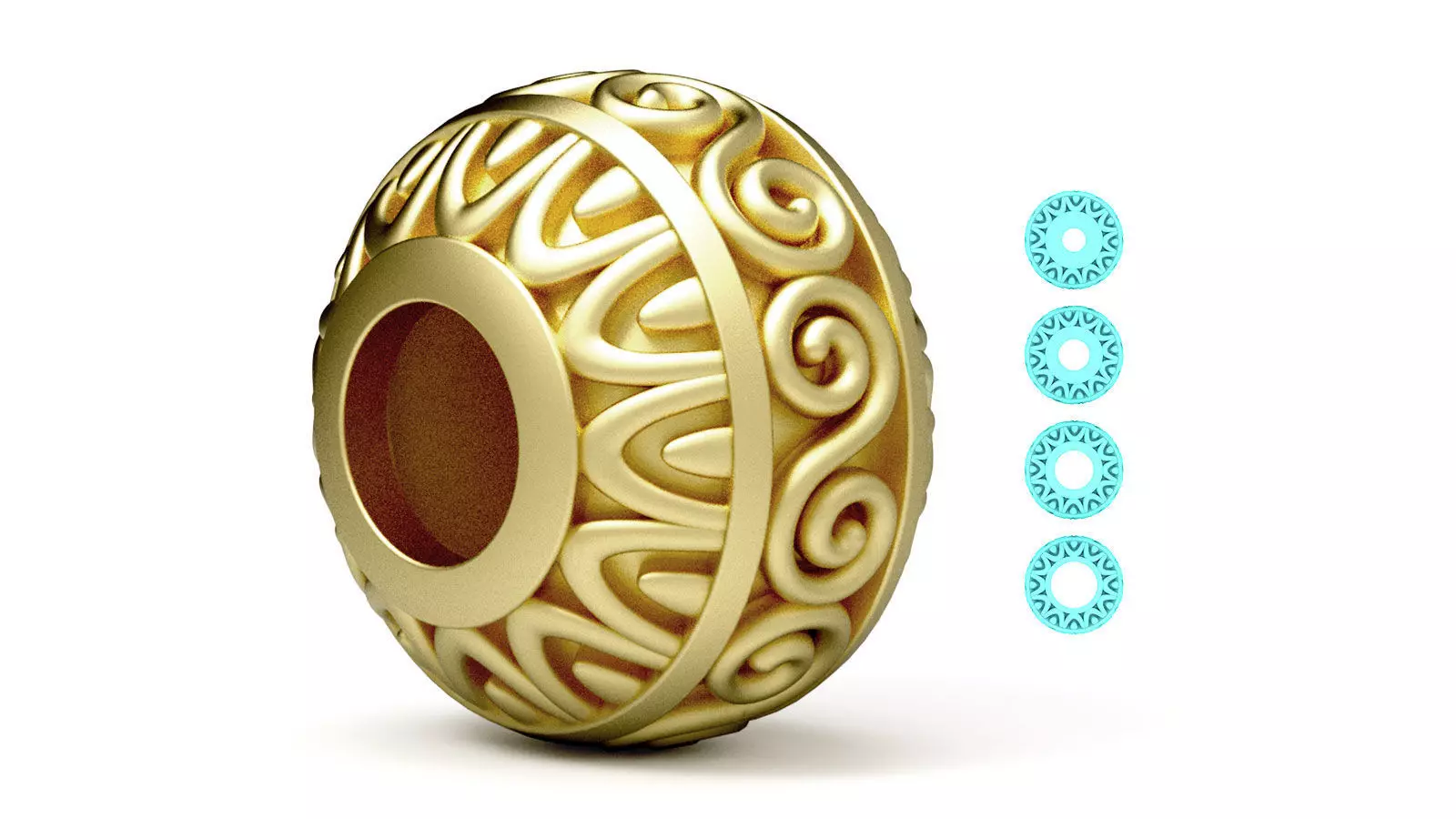 Bead For Charm Bracelet - Scroll Design - 4 hole sizes 3D print model_0