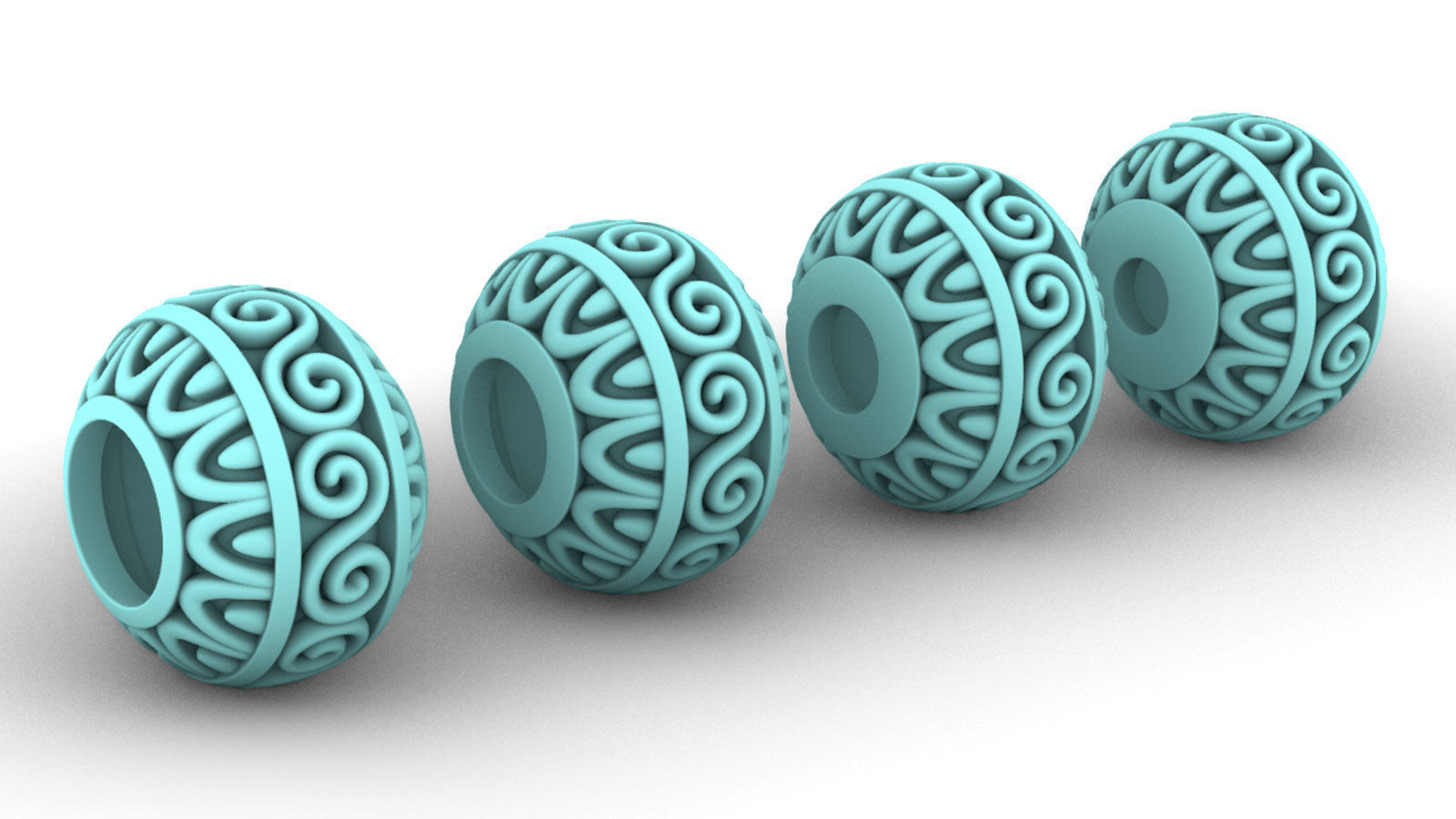 Bead For Charm Bracelet - Scroll Design - 4 hole sizes 3D print model_10