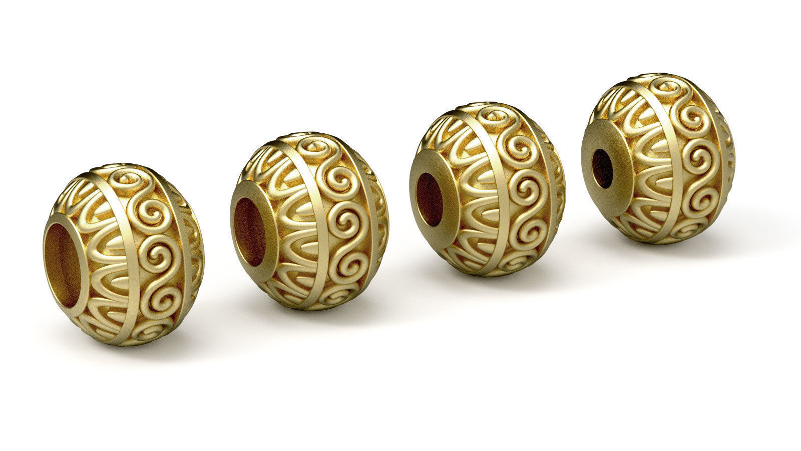 Bead For Charm Bracelet - Scroll Design - 4 hole sizes 3D print model_1