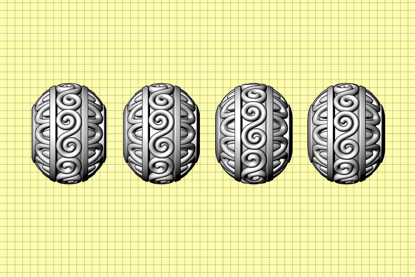 Bead For Charm Bracelet - Scroll Design - 4 hole sizes 3D print model_5