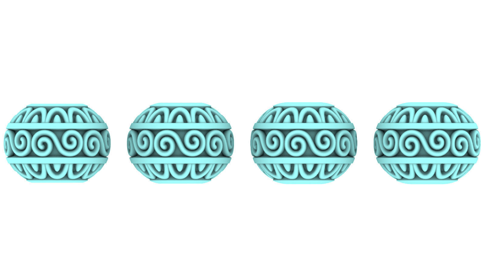 Bead For Charm Bracelet - Scroll Design - 4 hole sizes 3D print model_11