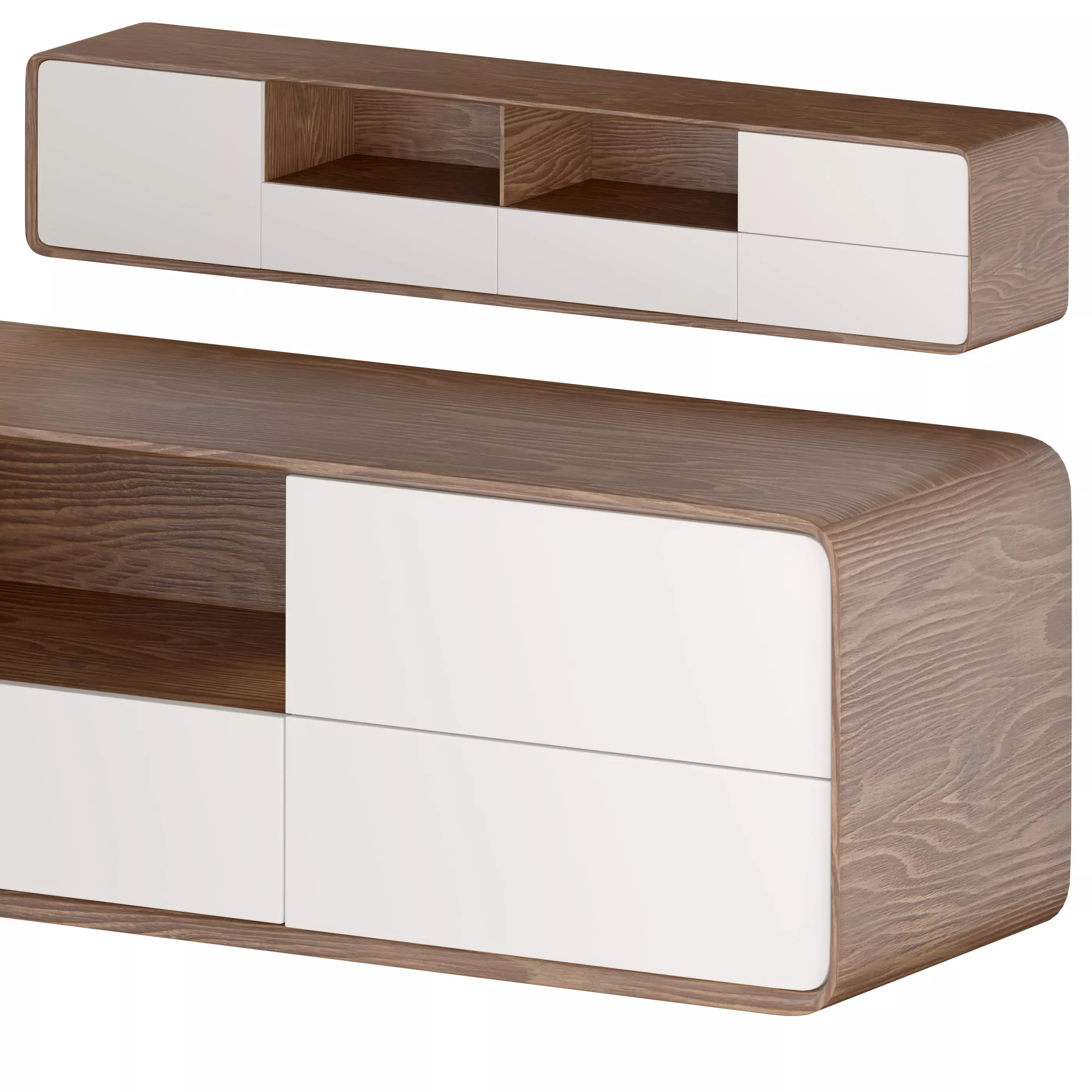 Modern Wood White TV Stand 3D model_0