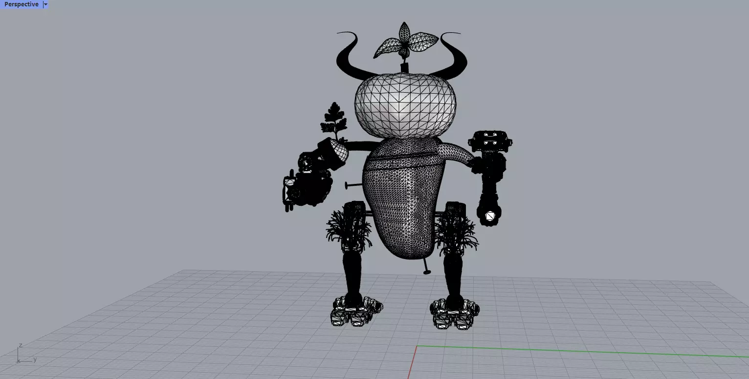 Vegie-Fruit-Scavenger robot with horns and pumpkin Free 3D model