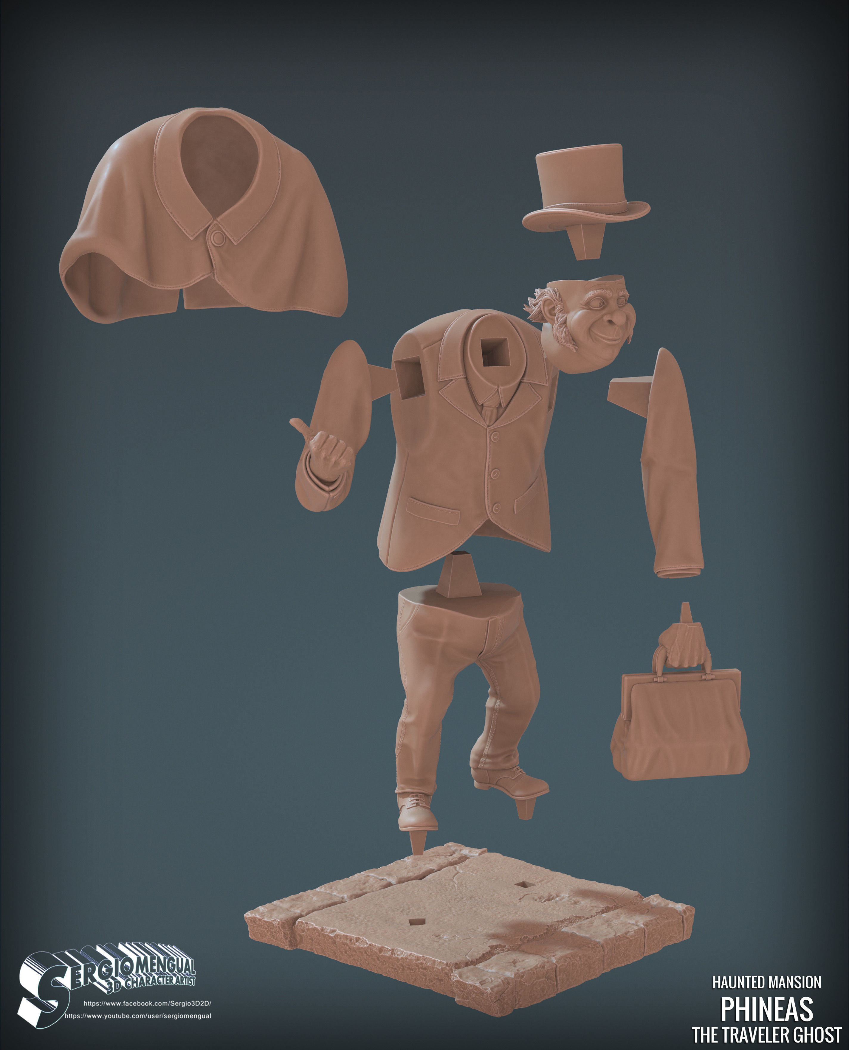 Haunted Mansion Phineas The Traveler Ghost 3D Printable Sculpt 3D print model_9