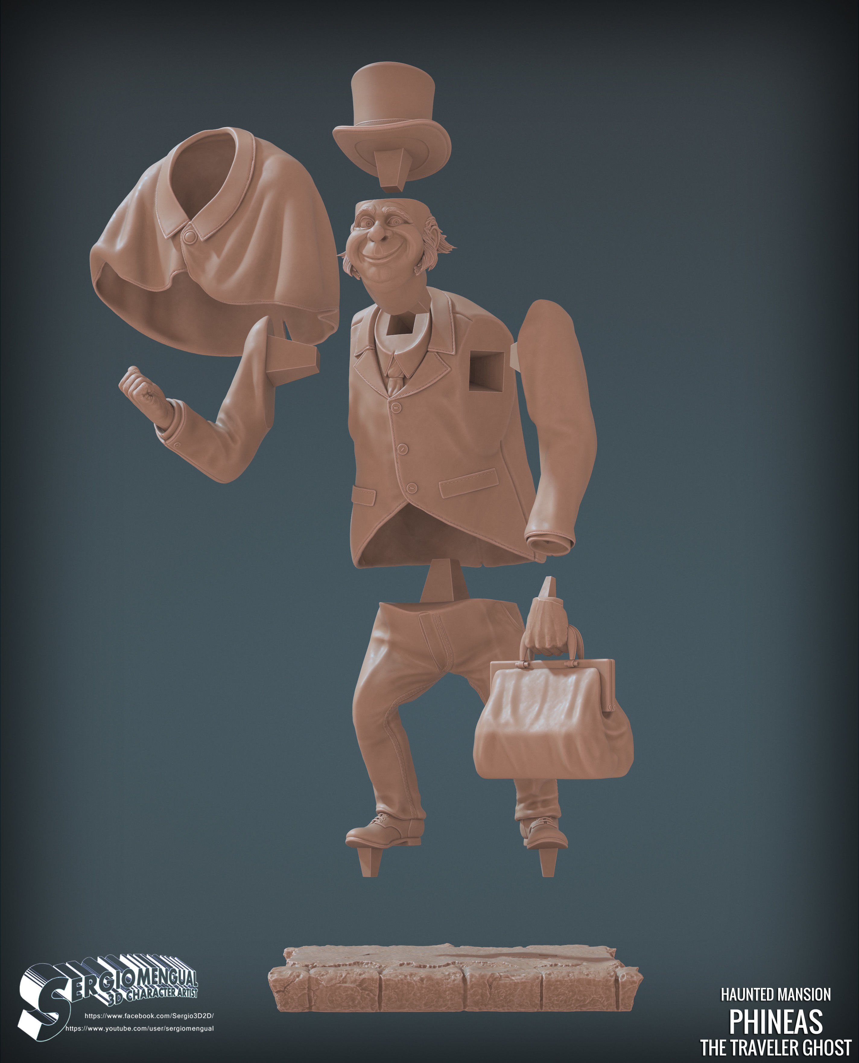 Haunted Mansion Phineas The Traveler Ghost 3D Printable Sculpt 3D print model_11