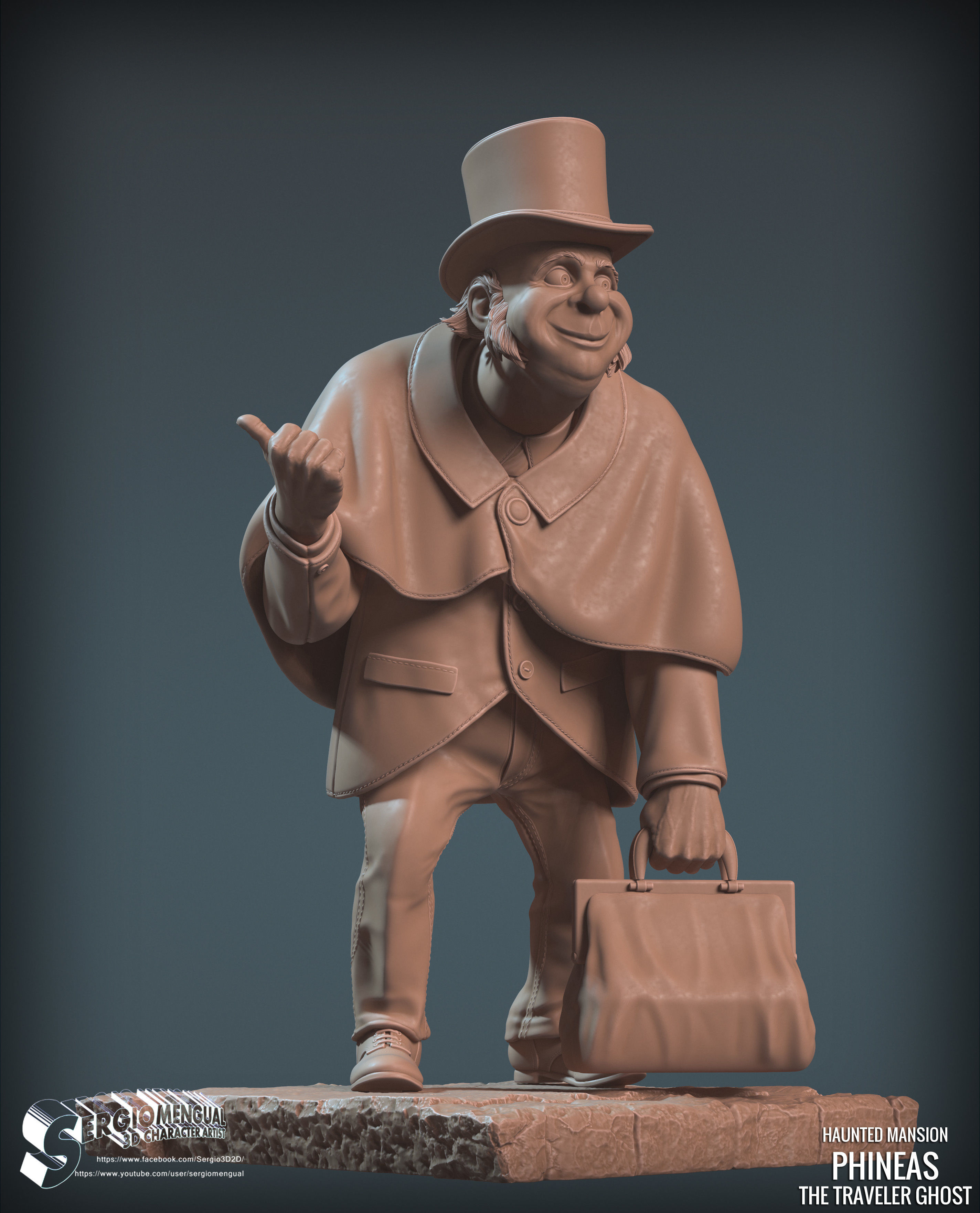 Haunted Mansion Phineas The Traveler Ghost 3D Printable Sculpt 3D print model_3
