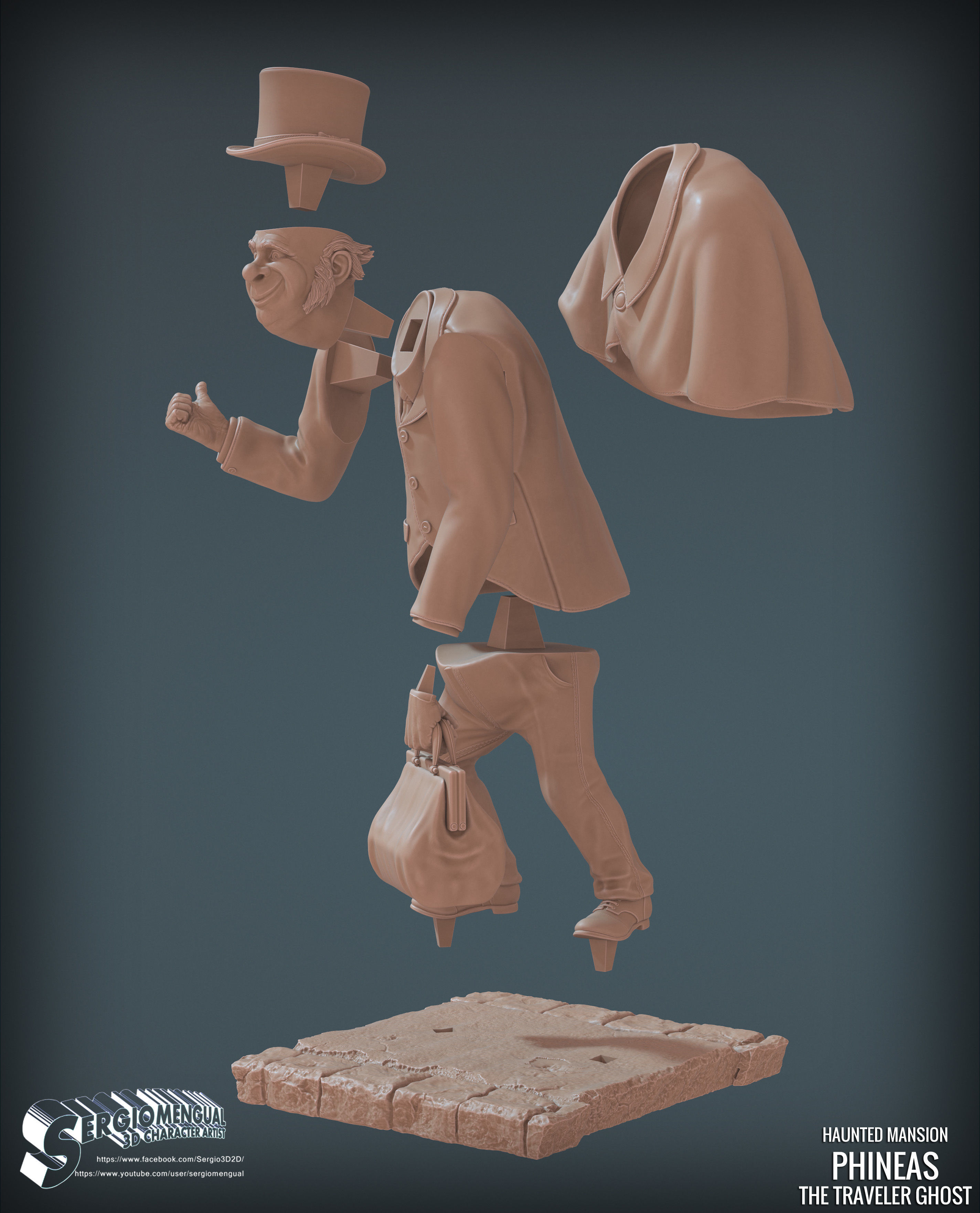 Haunted Mansion Phineas The Traveler Ghost 3D Printable Sculpt 3D print model_10