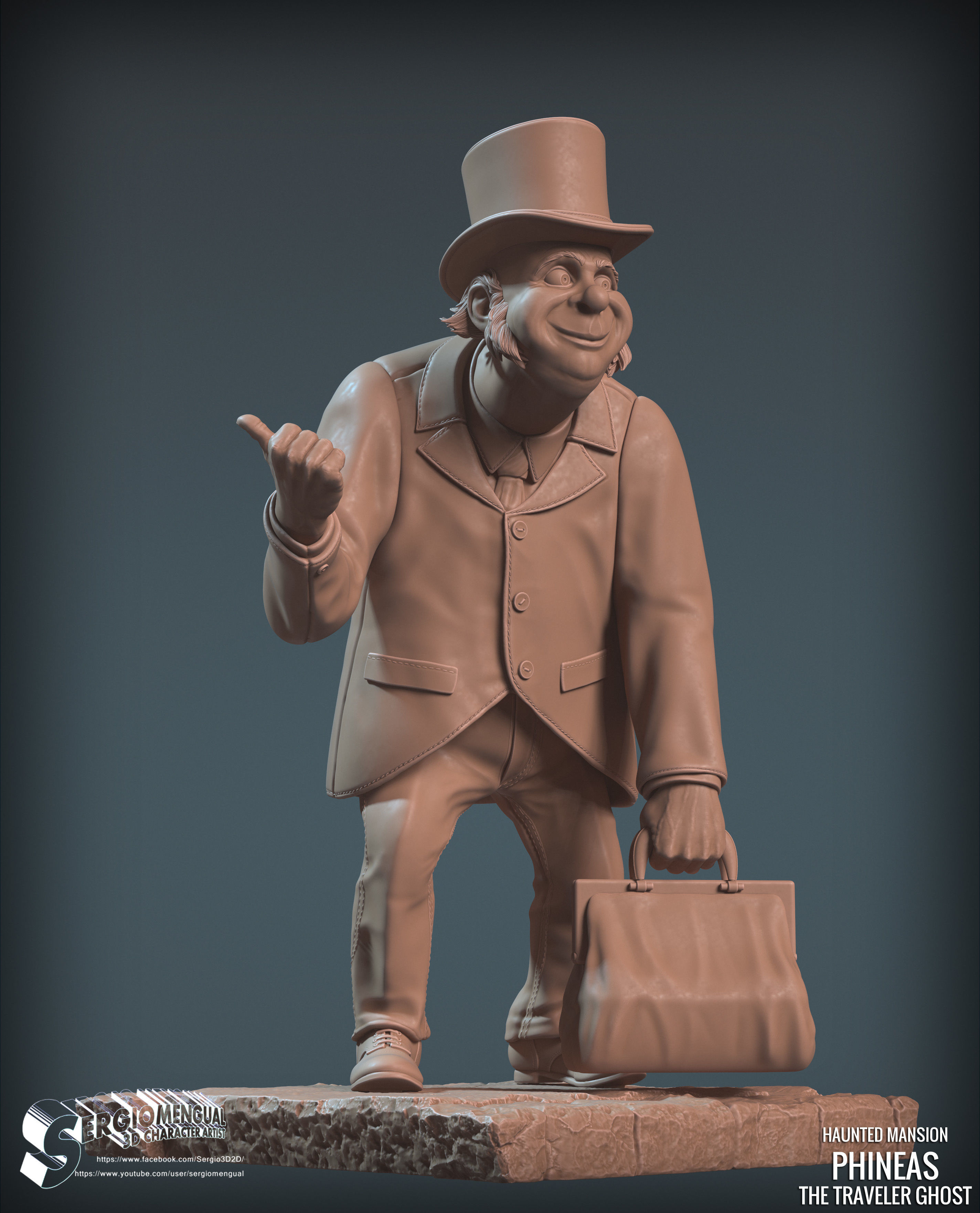 Haunted Mansion Phineas The Traveler Ghost 3D Printable Sculpt 3D print model_4