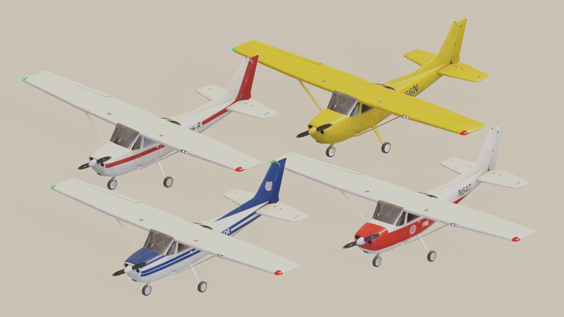 Light Airplane Low-poly 3D model_1