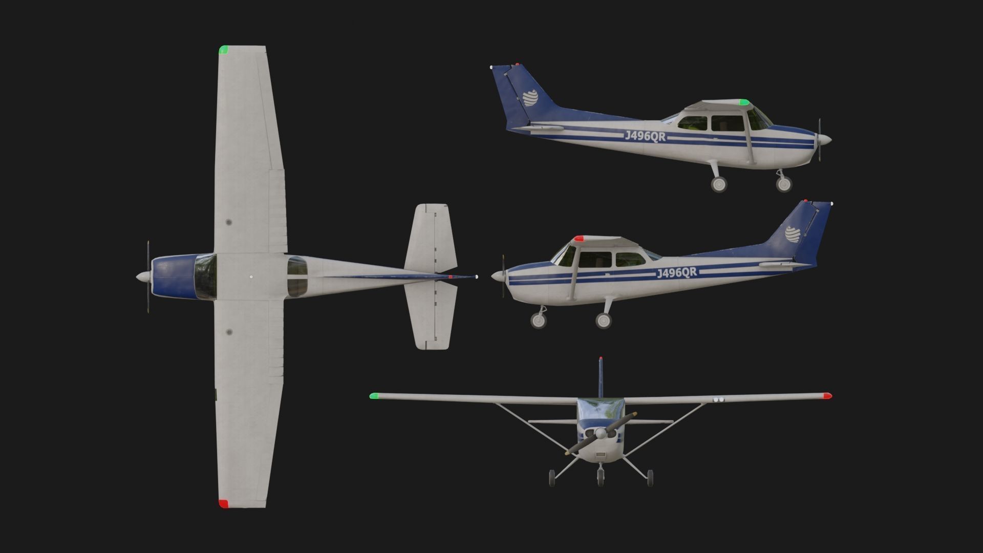 Light Airplane Low-poly 3D model_2