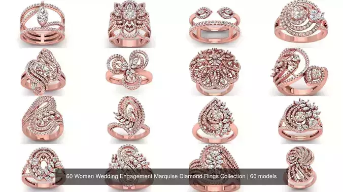 60 Women Wedding Engagement Marquise Diamond Rings Collection 