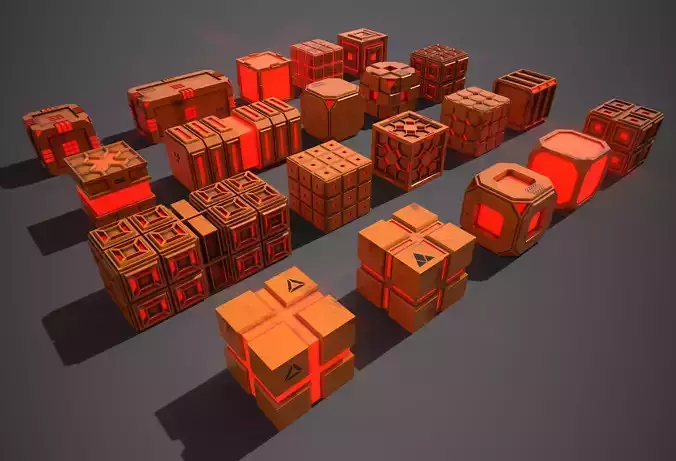 Sic-Fi Box Collection Plastic Low-poly 3D model