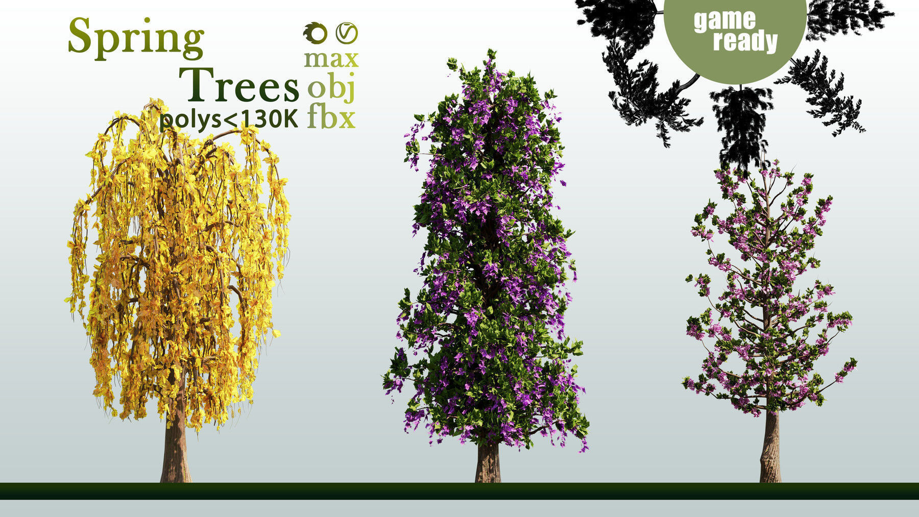 30 Spring Trees VOL 02 Low-poly 3D model_7