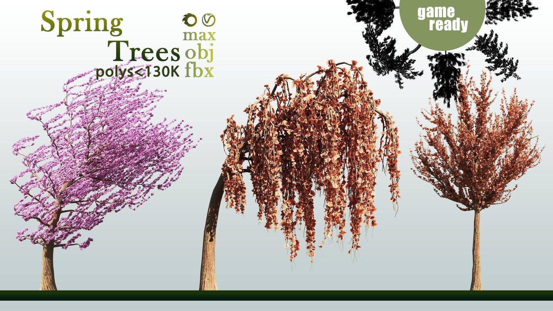 30 Spring Trees VOL 02 Low-poly 3D model_5