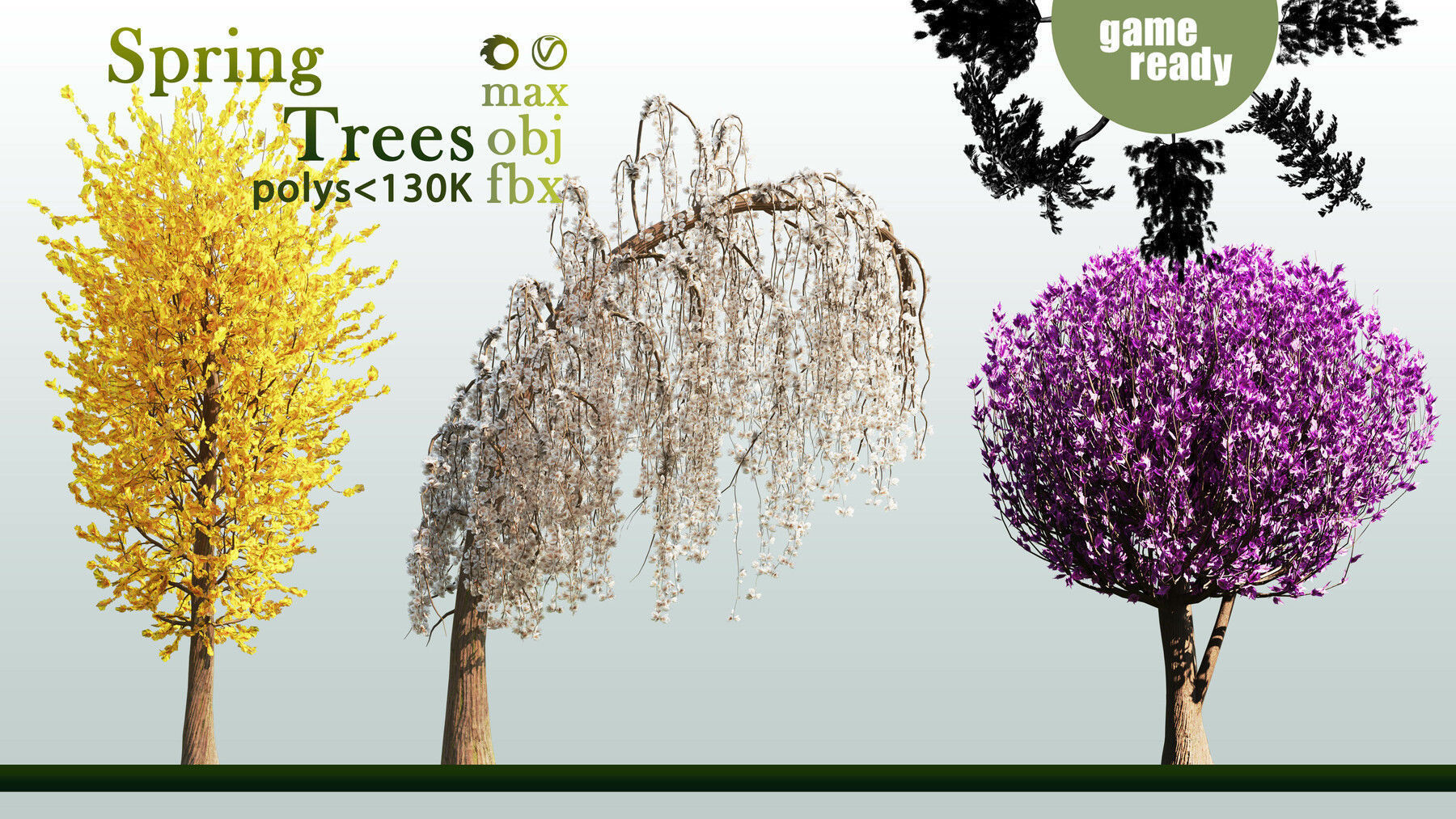 30 Spring Trees VOL 02 Low-poly 3D model_9
