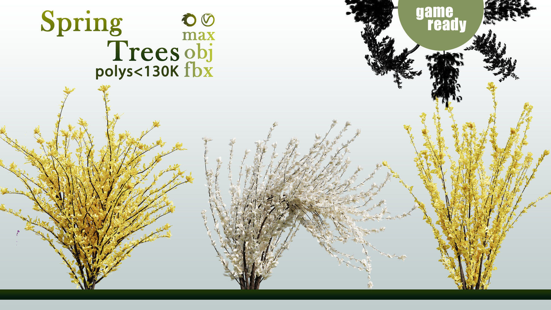30 Spring Trees VOL 02 Low-poly 3D model_1