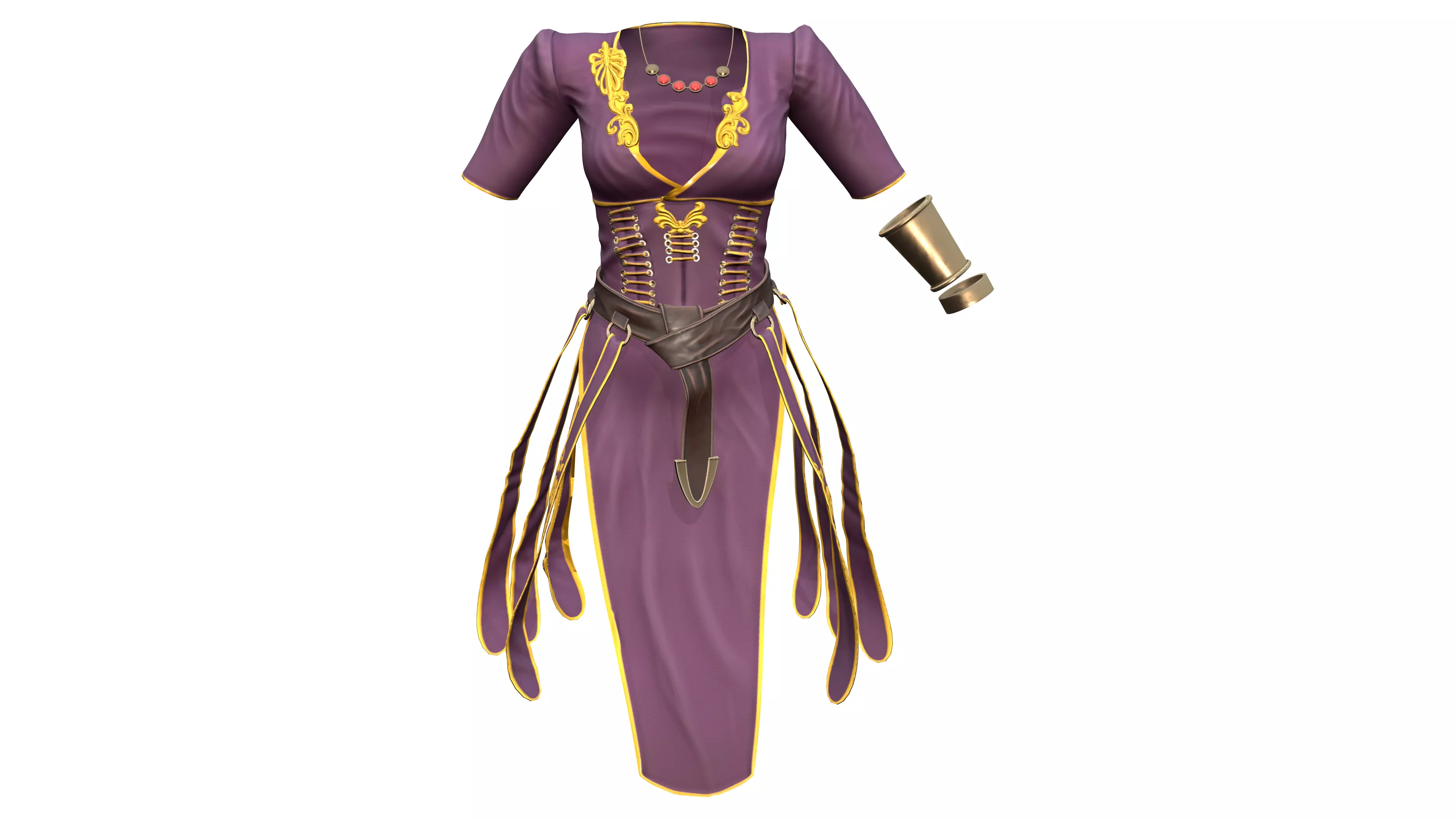Full Medieval Fantasy Outfit Dress Bracelet Necklace Belt Low-poly 3D model